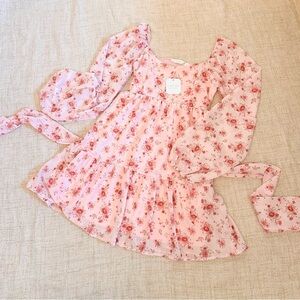 Floral Pink Long Sleeve mini Dress